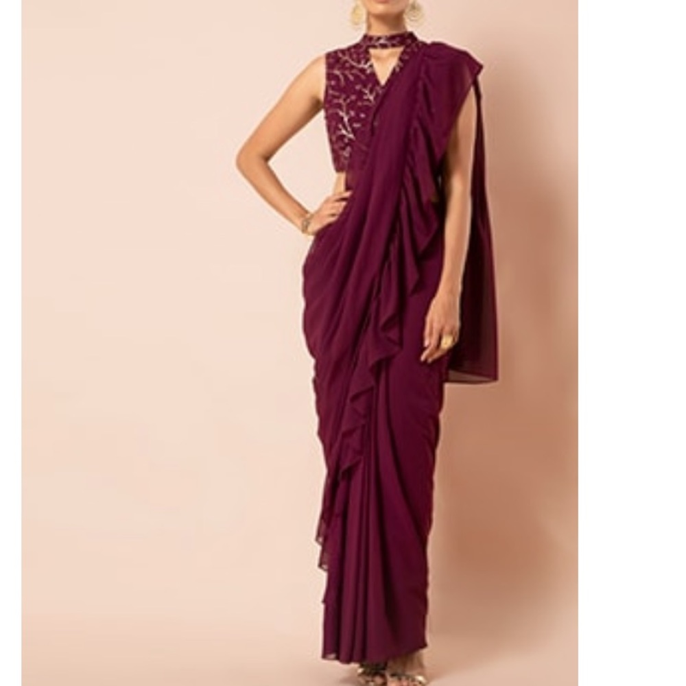 Indian wine Color size small/ 4-6 Ruffled Tiered Saree Skirt